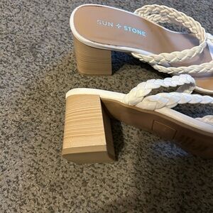 Sun & Stone braided thong white block heel sandals. NWOT